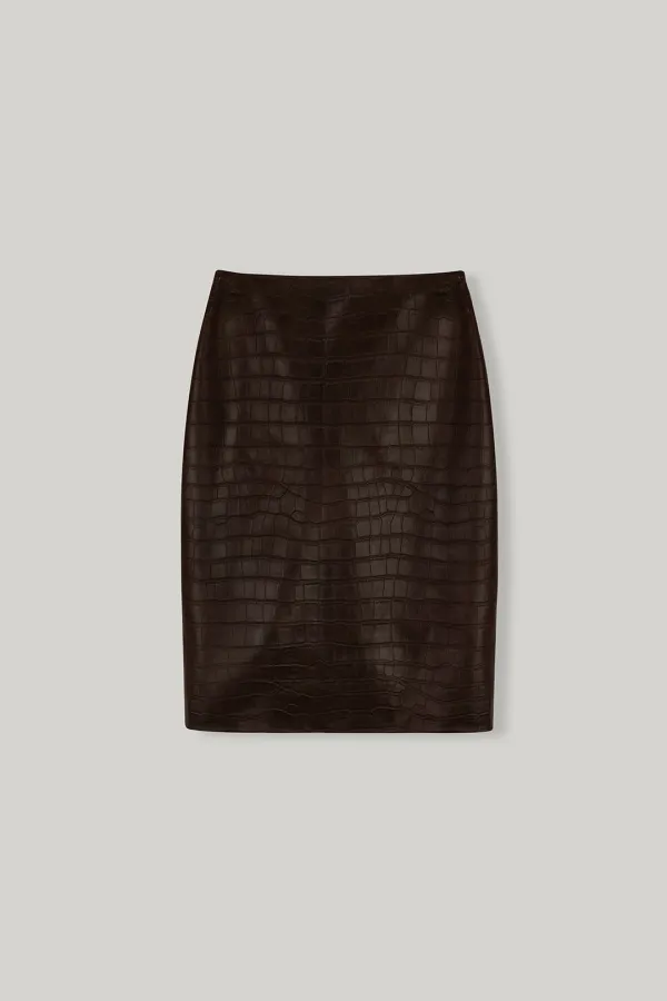 Sadie Croc Leather Midi Skirt