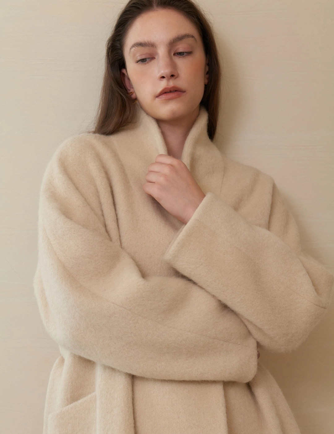 노미나떼 Soft Alpaca Shawl Collar Coat (Cream) 상품 이미지 3