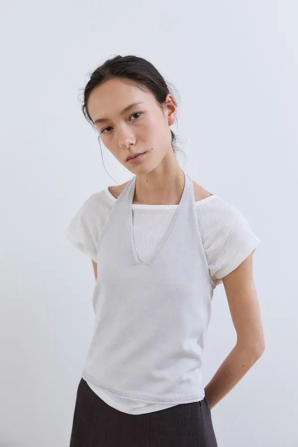 manon halter-neck knit top_cloudy gray