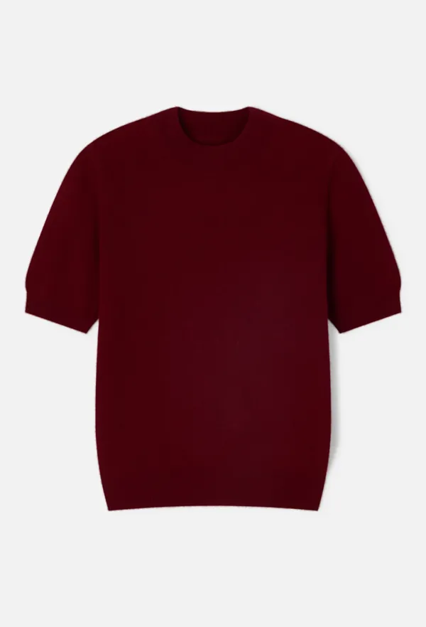 Cashmere Mock-Neck Short Sleeve Top (Wine)