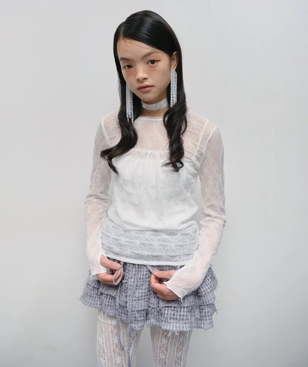 타입서비스 Lace Textured Tucked Top [White] 상품 이미지 2