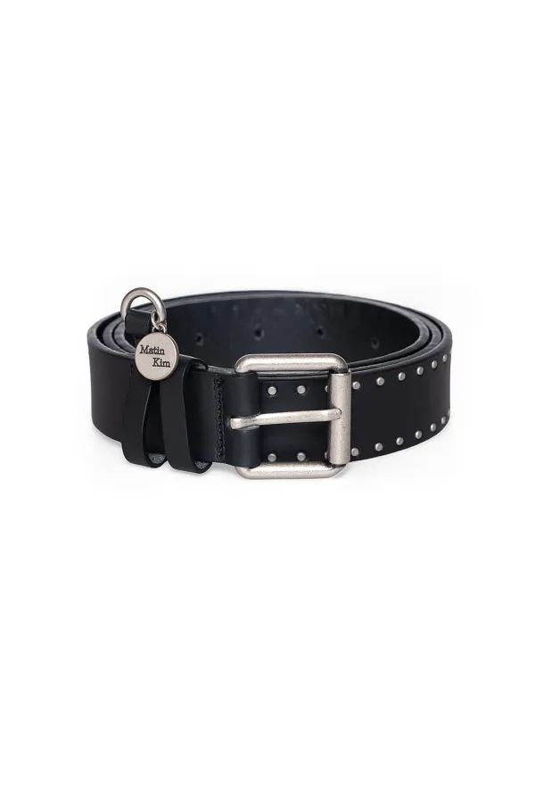 MINI DOT STUD LEATHER BELT IN BLACK