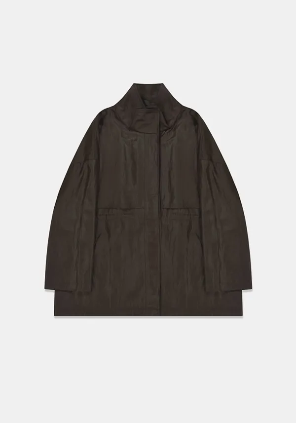 Glossy midi jacket (Brown)