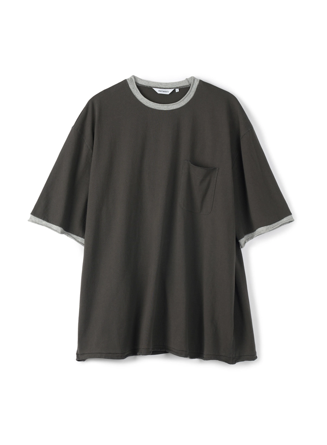 파르티멘토 Ringer Raw Edge Pocket Tee_Charcoal 상품 이미지 1