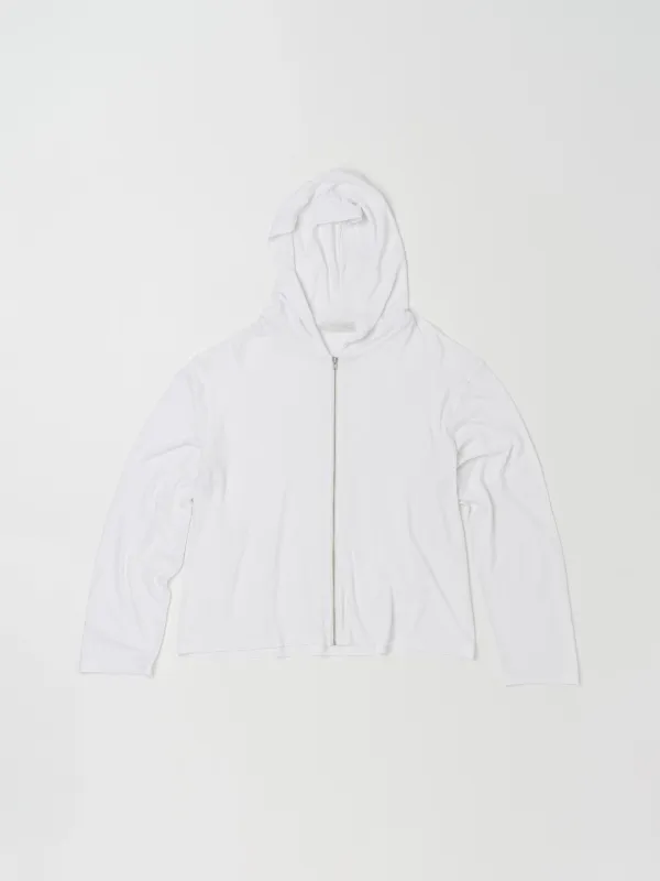 LINEN JERSEY ZIP HOODIE IN WHITE