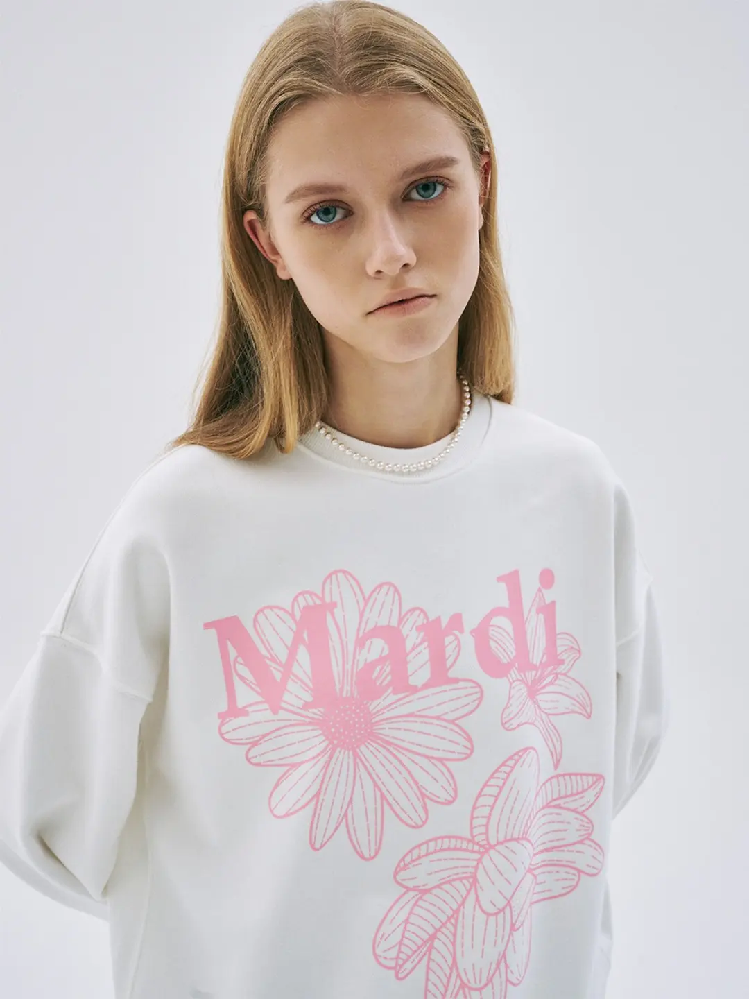 마르디 메크르디 SWEATSHIRT TRIPLE FLOWER_WHITE PINK 상품 이미지 2