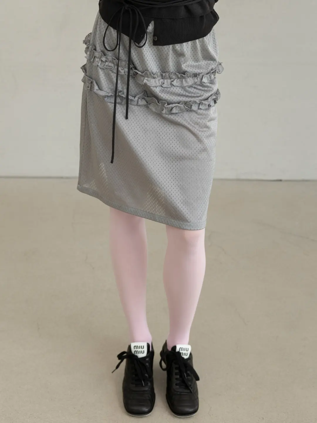 포에브 Mesh Frill Midi Skirt - Silver 상품 이미지 2
