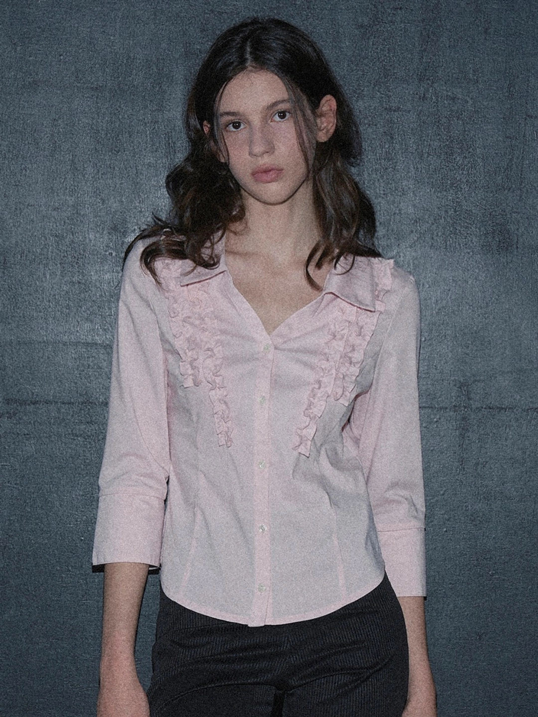 마가린핑거스 FRILL OPEN COLLAR SHIRT (PINK) 상품 이미지 1