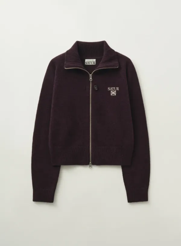 (W) Signature Logo Knit Zip-up - Burgundy