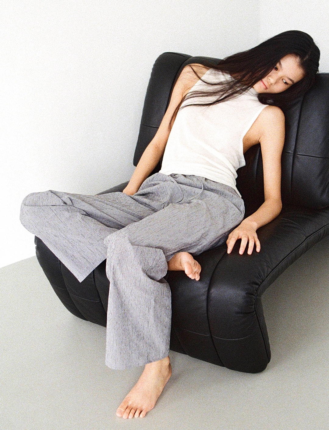 토콜 pinstripe button pants - black 상품 이미지 2