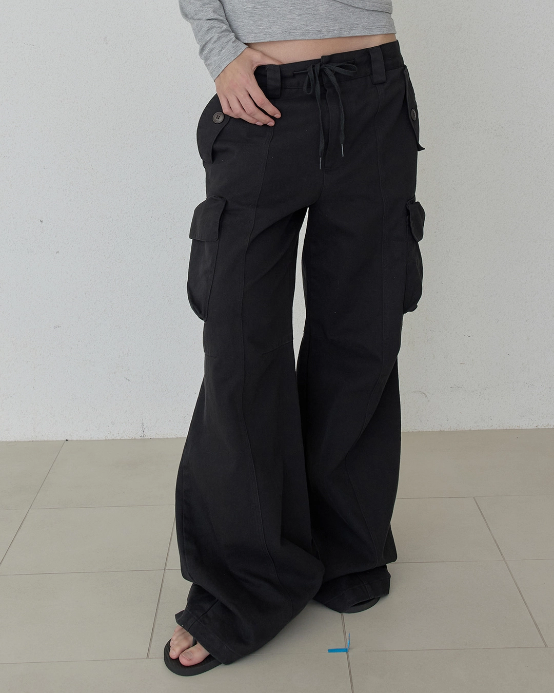 오데스 COMFY COTTON CARGO PANTS - BLACK 상품 이미지 1