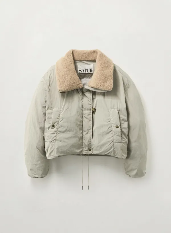 (W) Wide Collar Crop Padding Jacket - Khaki
