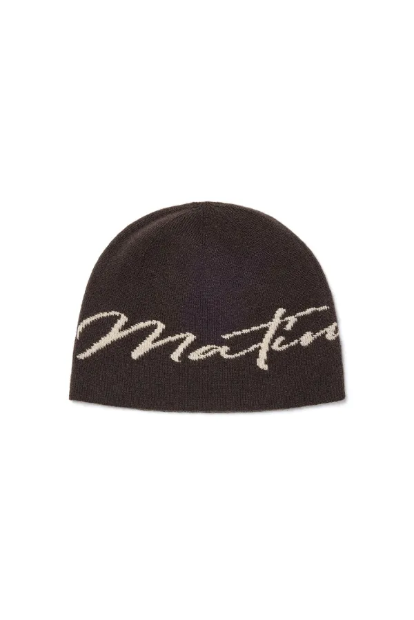 MATIN LOGO SCRIPT BEANIE IN BROWN