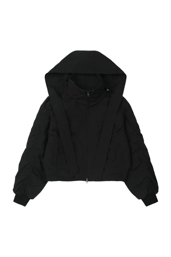 PARKA RING HOODED CROPPED JUMPER IN BLACK