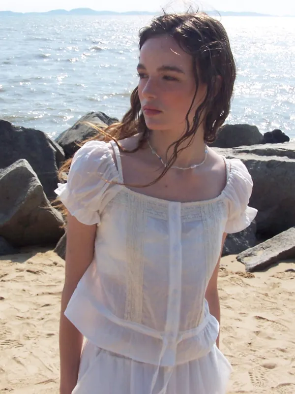 [5/29 예약배송] Double Lace Square Blouse, White