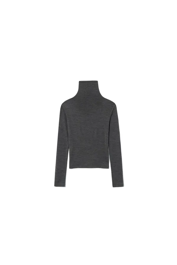 WOOL BLEND FITTED TOP [CHARCOAL]
