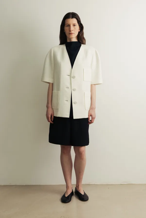 Tweed half sleeve jacket_white