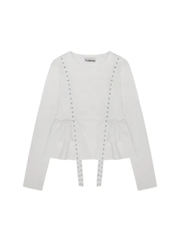 RUFFLE BELTED LONG SLEEVES [WHITE]