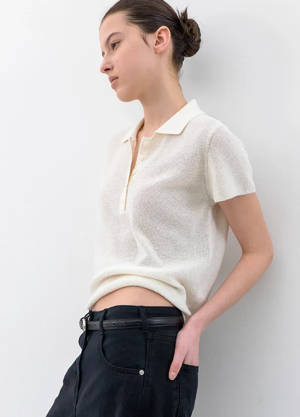 (T-7251)AN ESSENTIAL WAFFLE COLLAR KNIT
