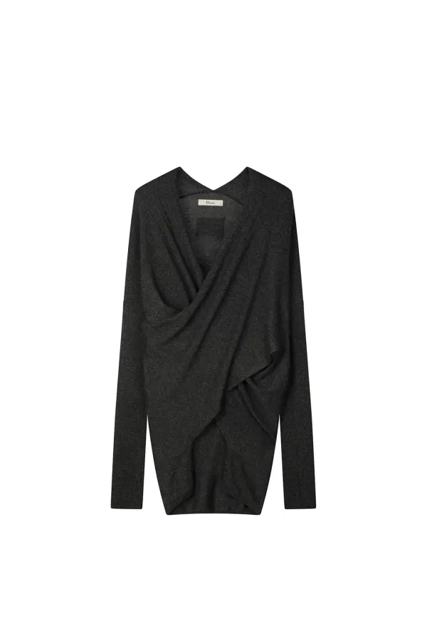 FLUID KNIT DRAPE CARDIGAN IN CHARCOAL