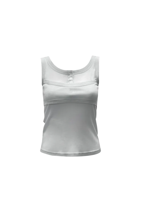 LAYERED HENLEY SLEEVELESS (LIGHT GRAY)