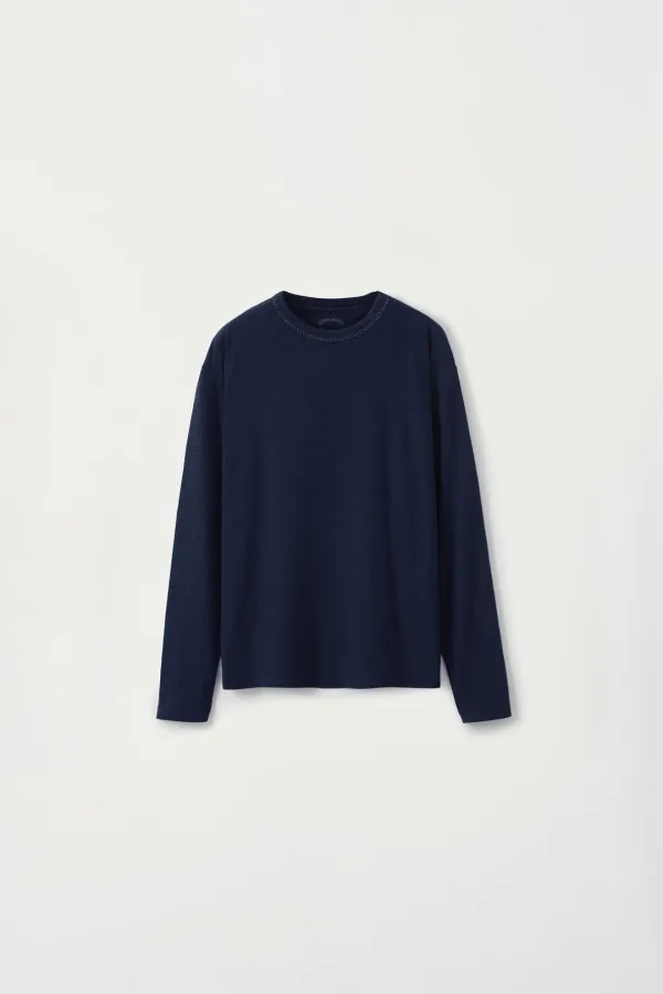 3RD / Coast linen long t-shirt (Deep navy)