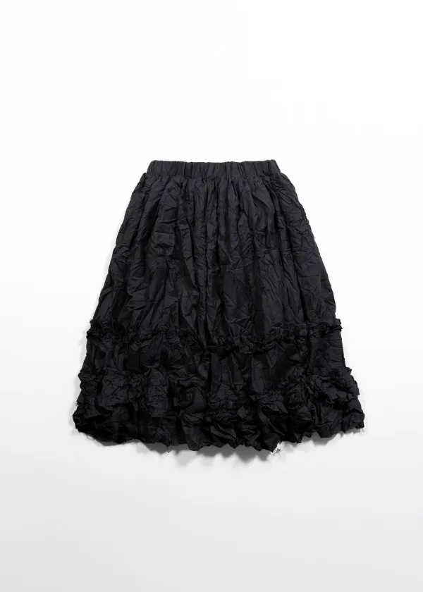 CRINKLE FRILL MIDI SKIRT - BLACK