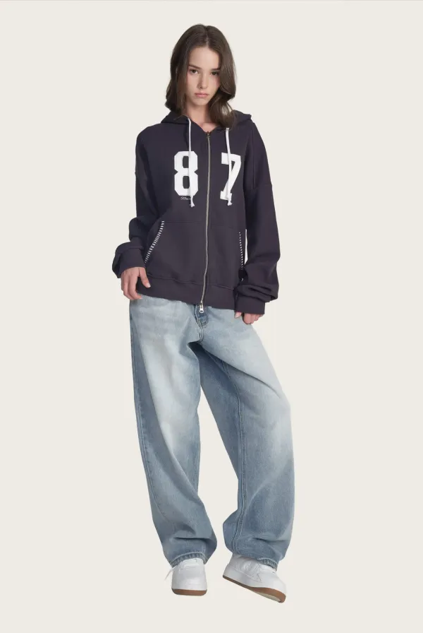 87 Waffle hooded zip-up, Navy