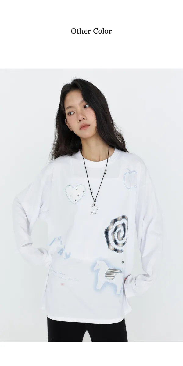 패치워크 그래픽 긴팔 티셔츠 오트밀 MDTS105OATMEAL