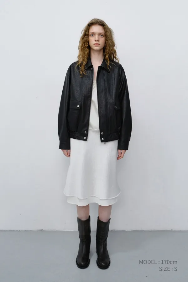 UNISEX LEATHER ZIP-UP BLOUSON BLACK_UDJU6C105BK