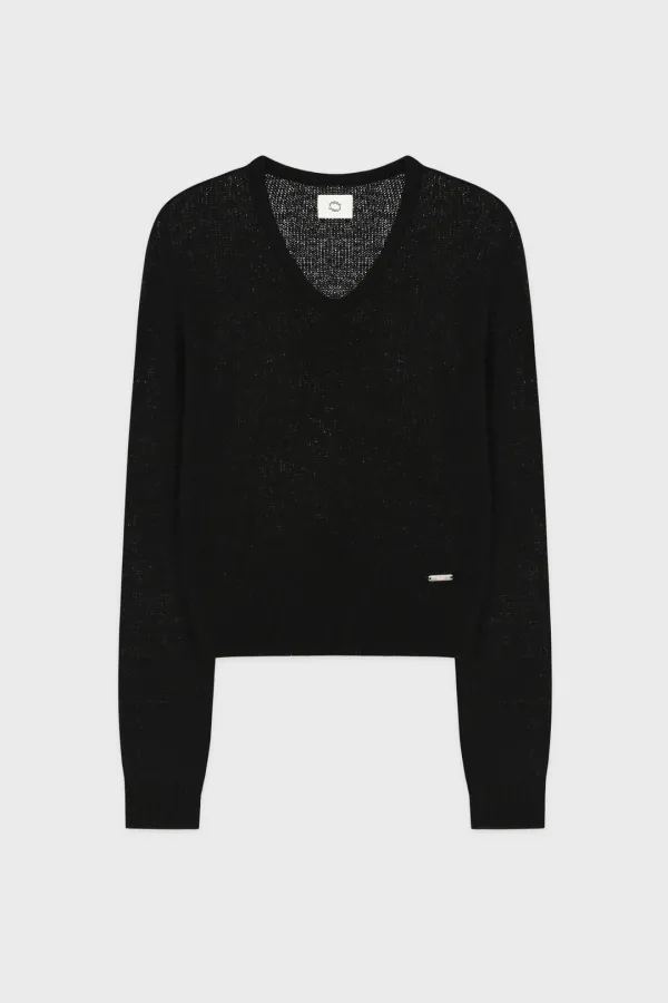Hairy Boucle V-Neck Knit (Black)