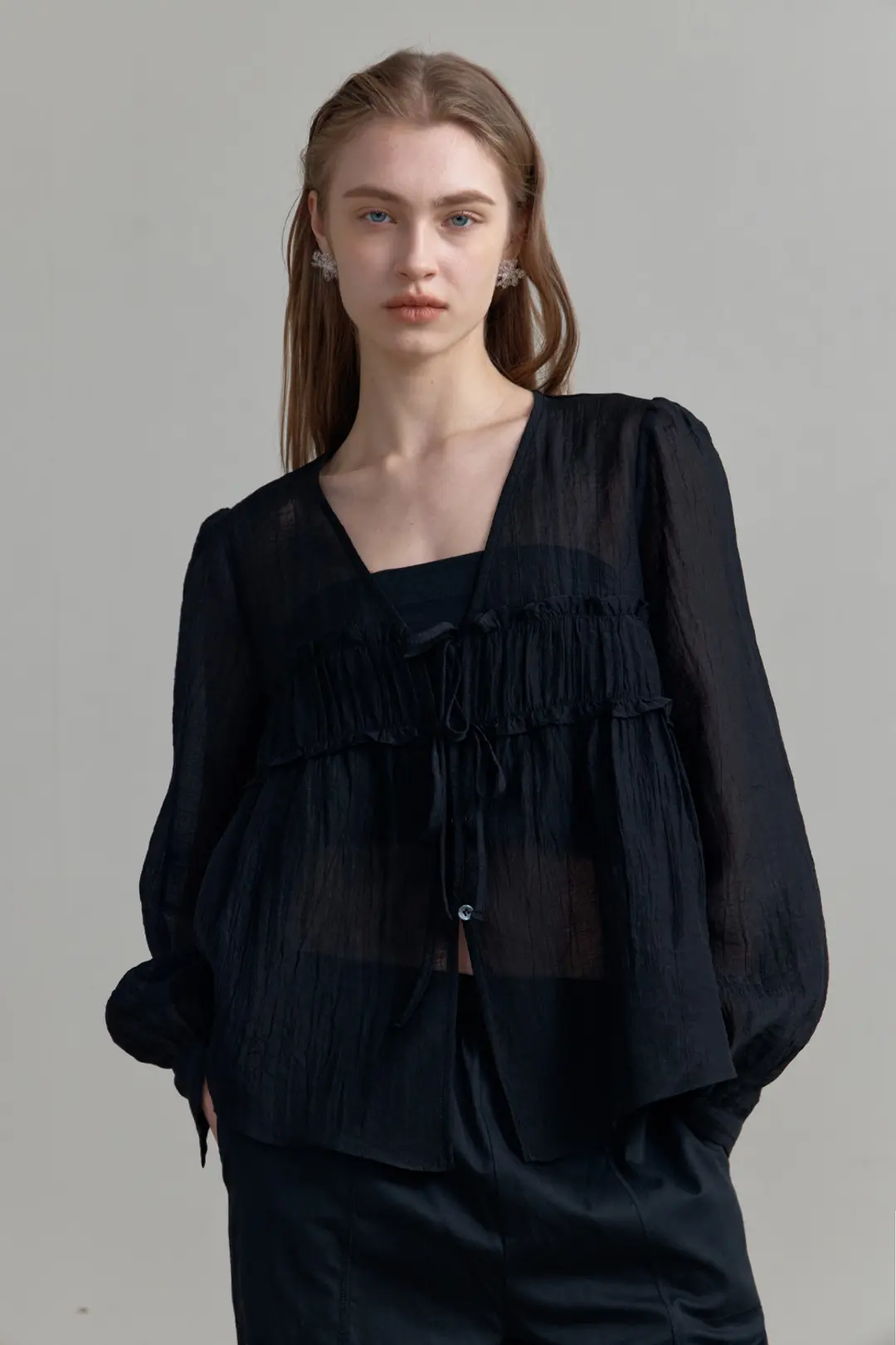 오브오브 [4차] Sarah Shirring Blouse_Black 상품 이미지 2