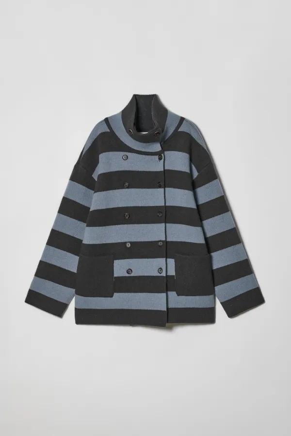 REVERSIBLE STRIPE COAT [ASH BLUE]