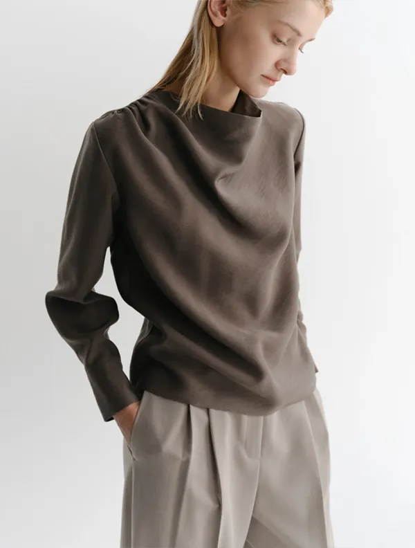 Meg Cowl Neck Blouse (Taupe)
