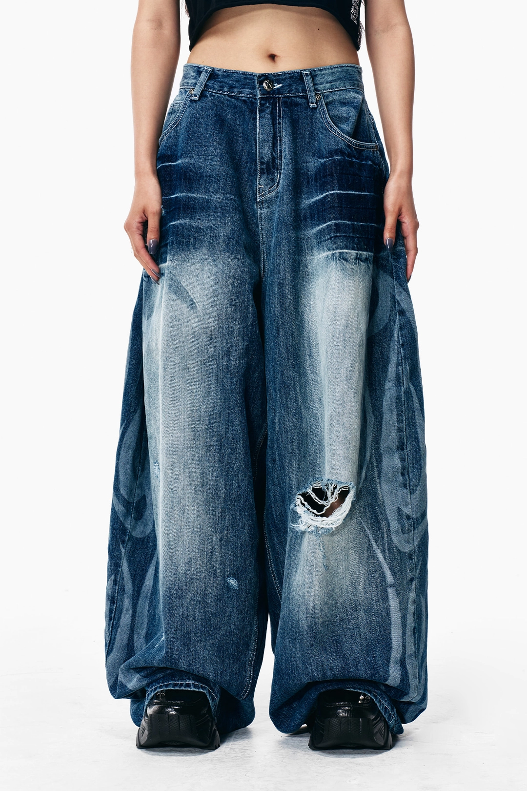 와이이이엘 DAMAGED WASHED BALLOON DENIM PANTS BLUE 상품 이미지 2
