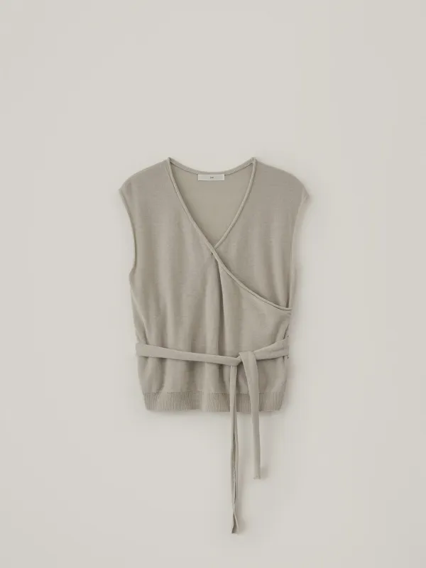 Cotton Wrap Sleeveless Knit - Beige