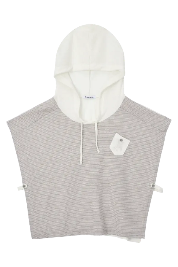 STRIPE PANCHO HOODIE_LIGHT GRAY
