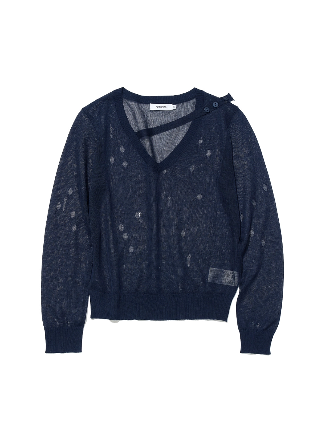 파르티멘토 [WOMEN] SHEER DISTRESSED V-NECK KNIT TOP_NAVY 상품 이미지 1