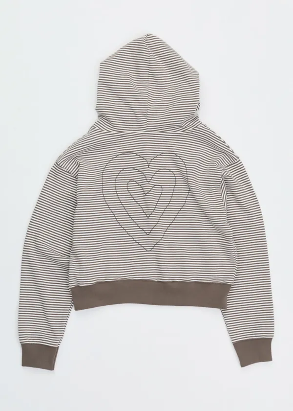 STRIPE HOOD ZIP UP HEART BROWN