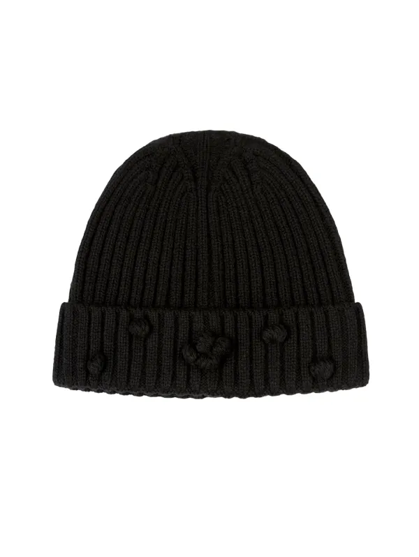 POM POM RIBBED BEANIE [BLACK]