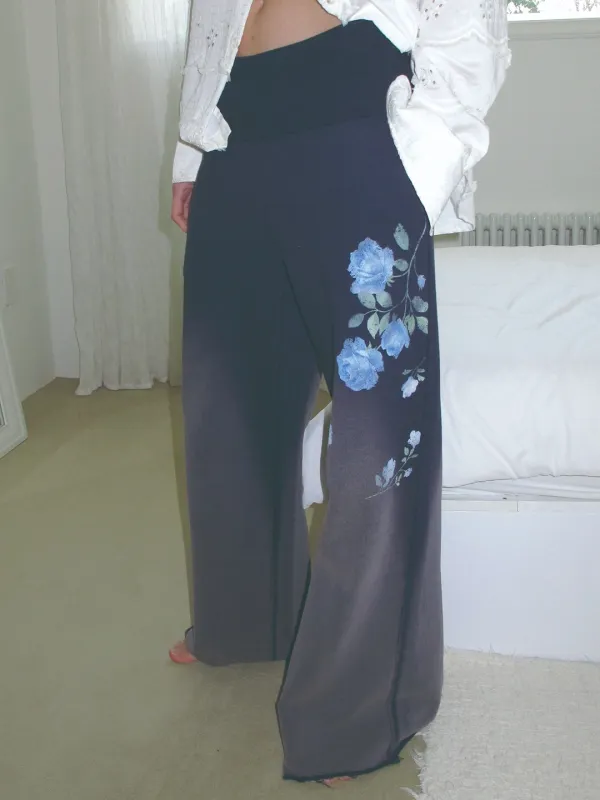 FLOWER TURN-UP WASHED SWEATPANTS_NAVY