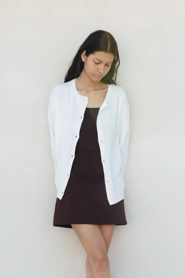 Cotton Round Button Cardigan (White)