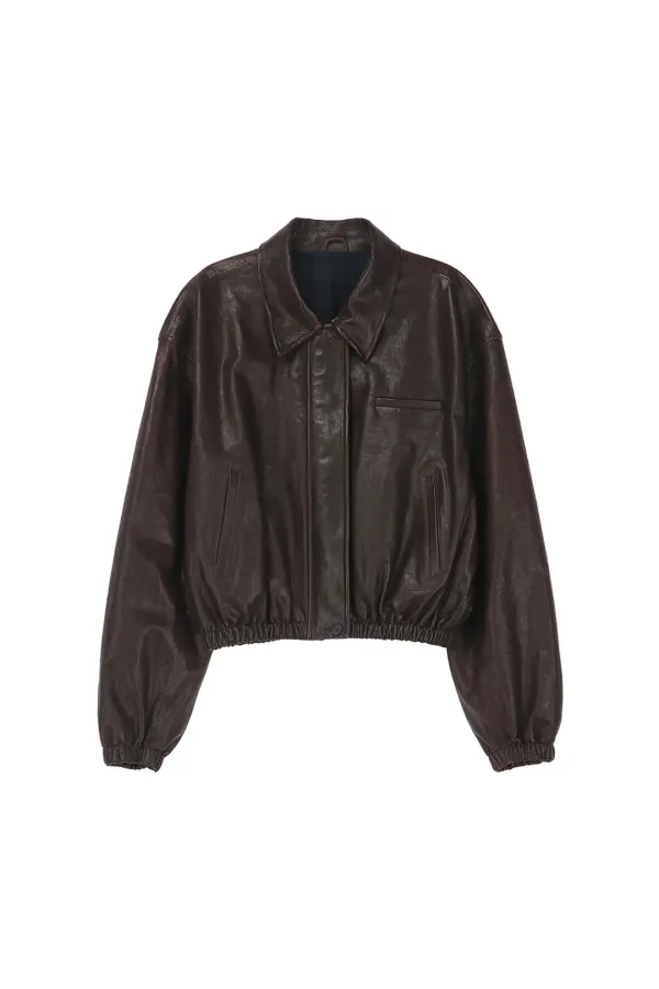 Blouson Jacket In Soft Lambskin, Red Brown