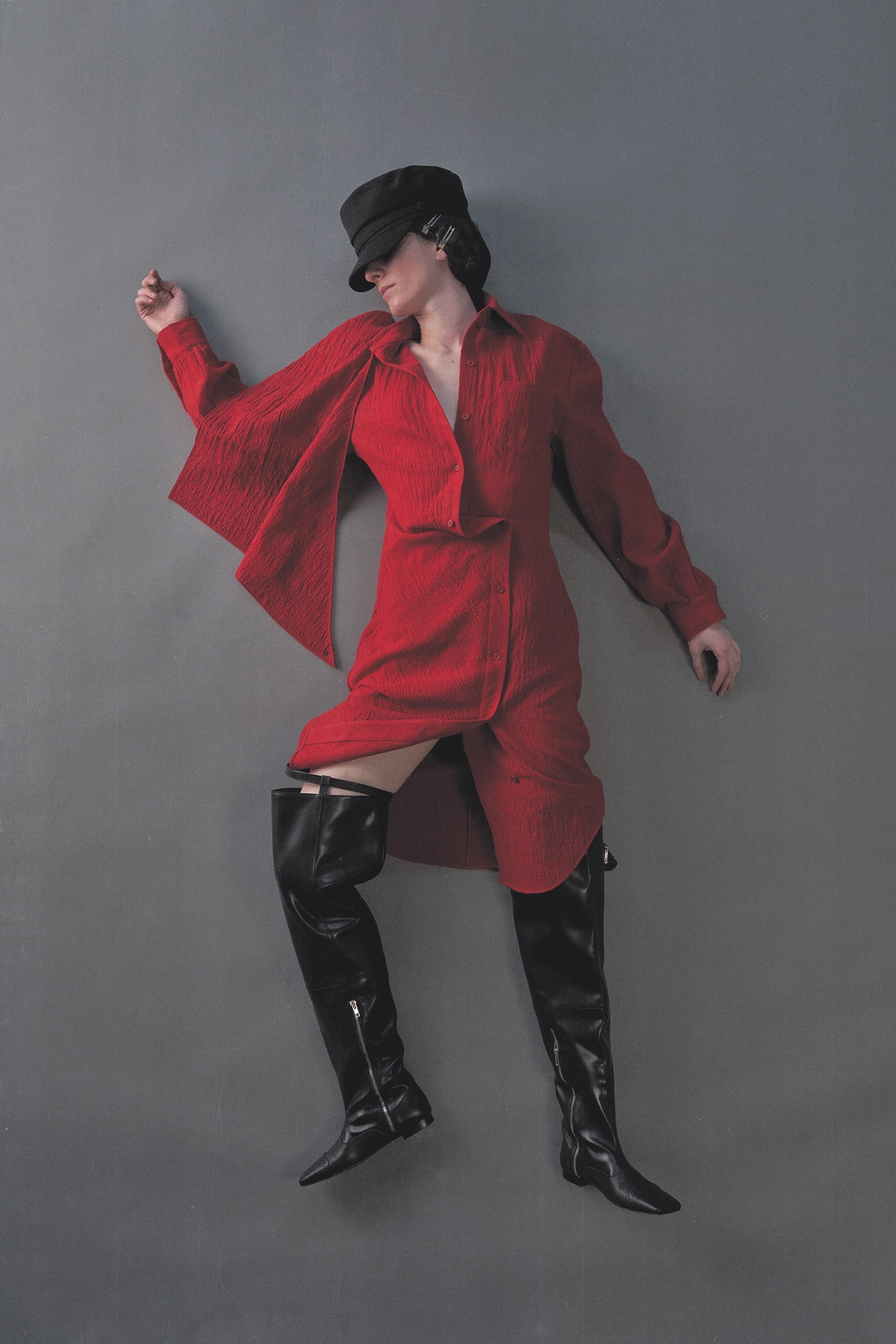 푸쉬버튼 PF26 RED SCARF LAYERED SHIRT DRESS 상품 이미지 1