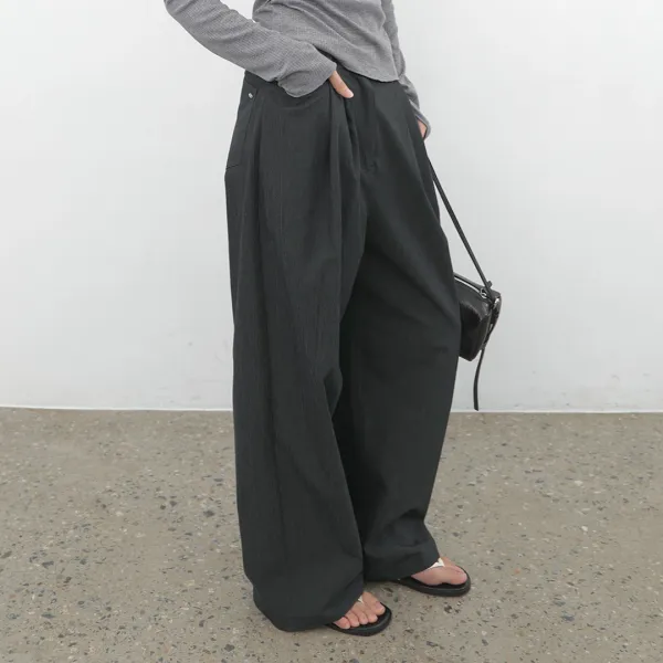 (PT-5827)CREASE TWO TUCK WIDE PANTS