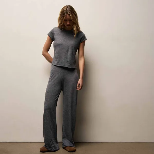 Wool Jersey Wide Leg Lounge Pant - Heather Charcoal