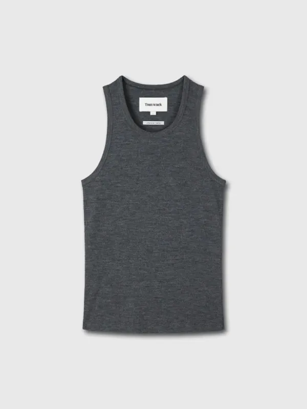 SUPER FINE WOOL RIBBED SLEEVELESS (JAPANESE FABRIC)_ CHARCOAL