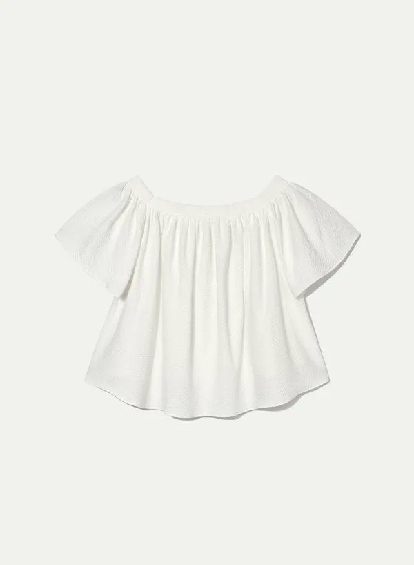 Wavy Smocked Blouse White