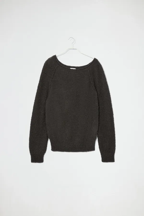BOUCLE ONE SHOULDER PULLOVER - CHARCOAL