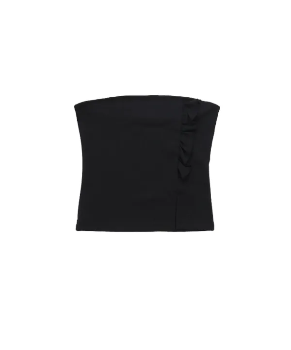 RUFFLE SLIT TOP BLACK